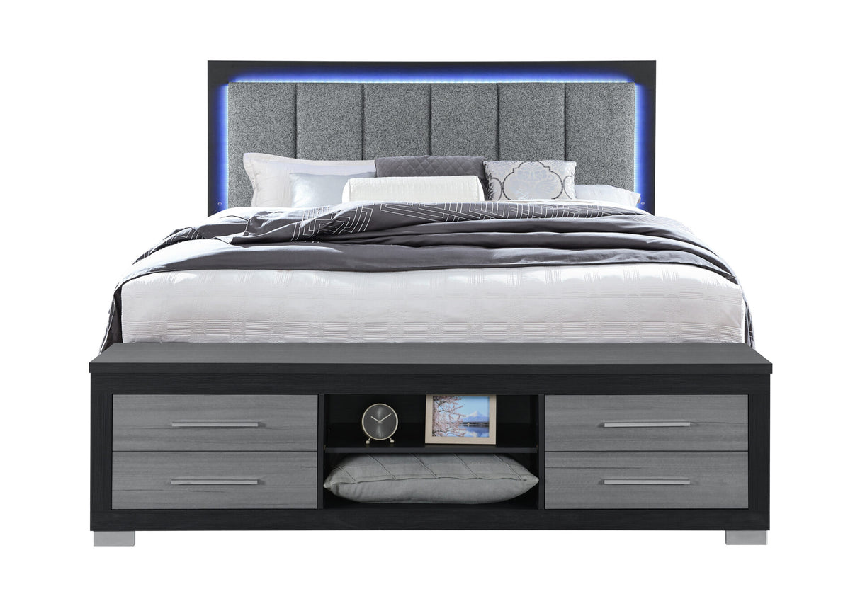 Emma Black/Grey King Bed with LED and USB