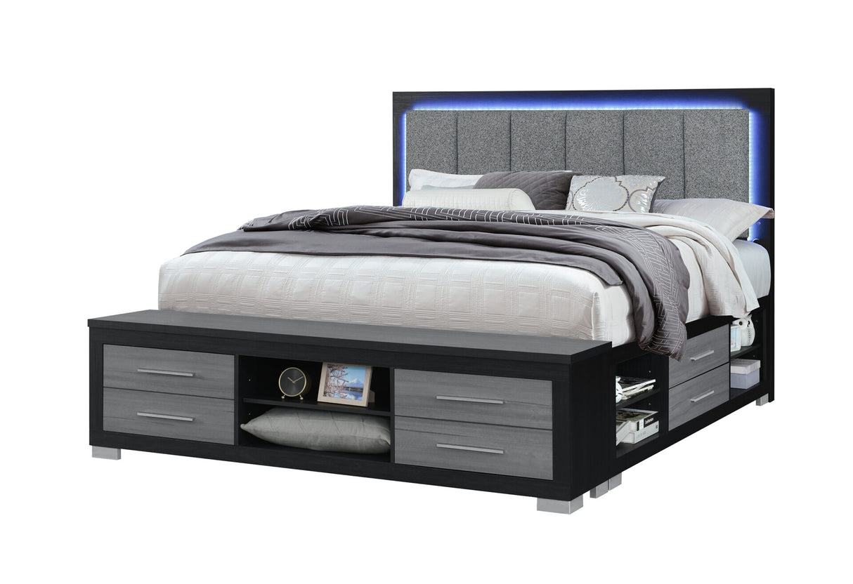Emma Black/Grey King Bed with LED and USB