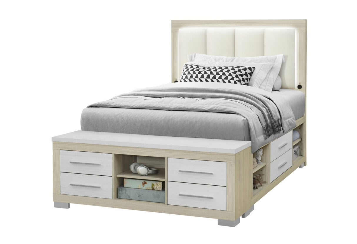 Emma Natural/White Full Bed with LED and USB