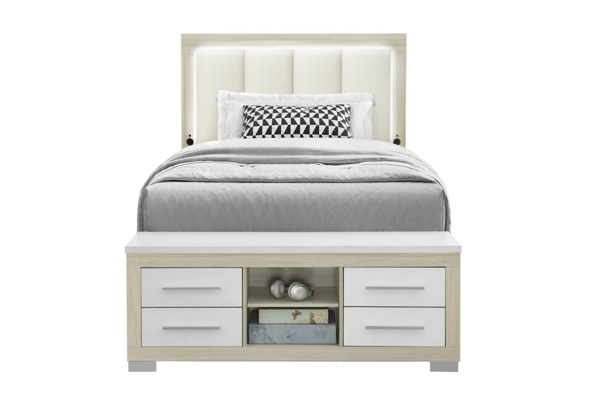 Emma Natural/White Full Bed with LED and USB