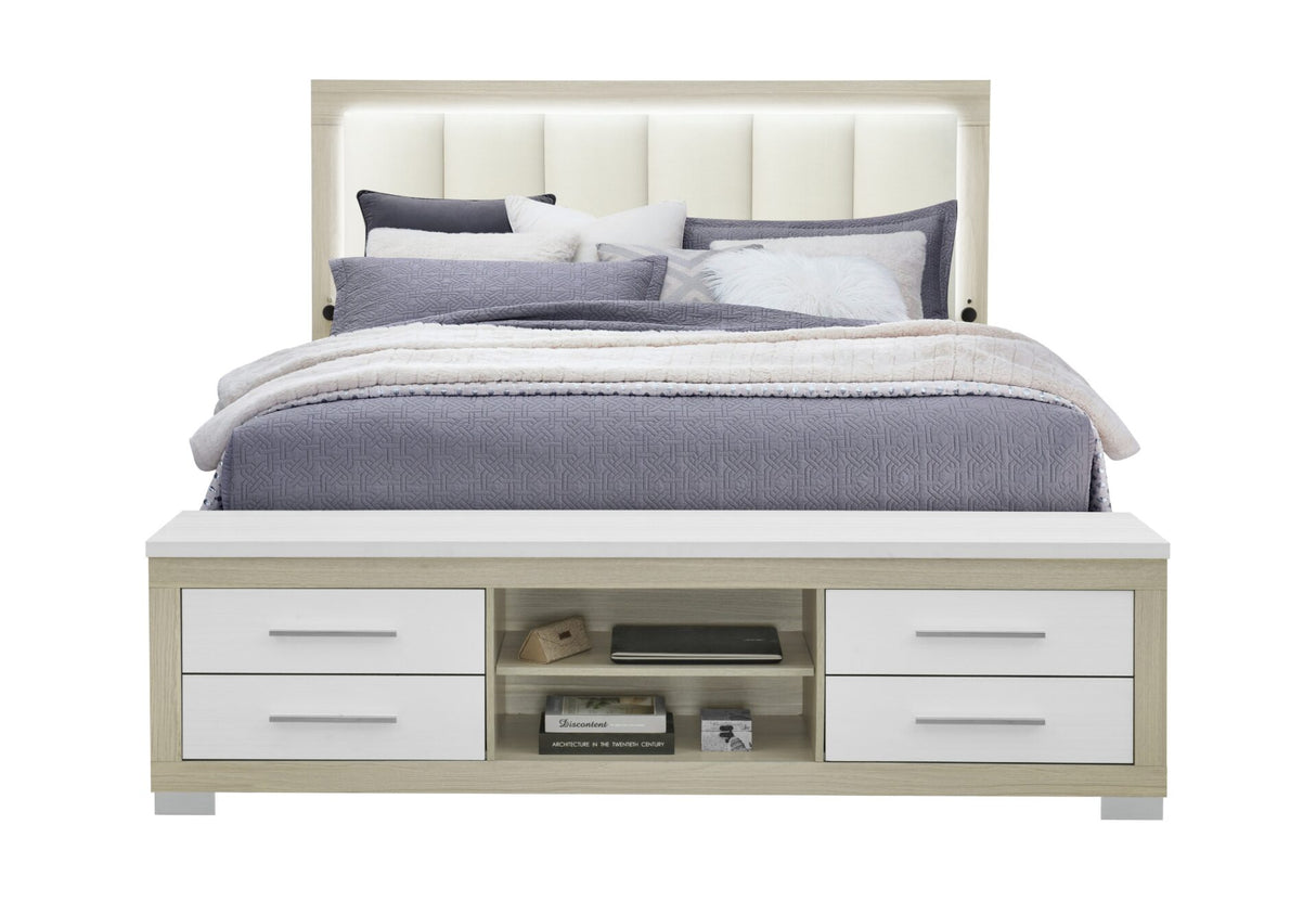 Emma Natural/White King Bed with LED and USB