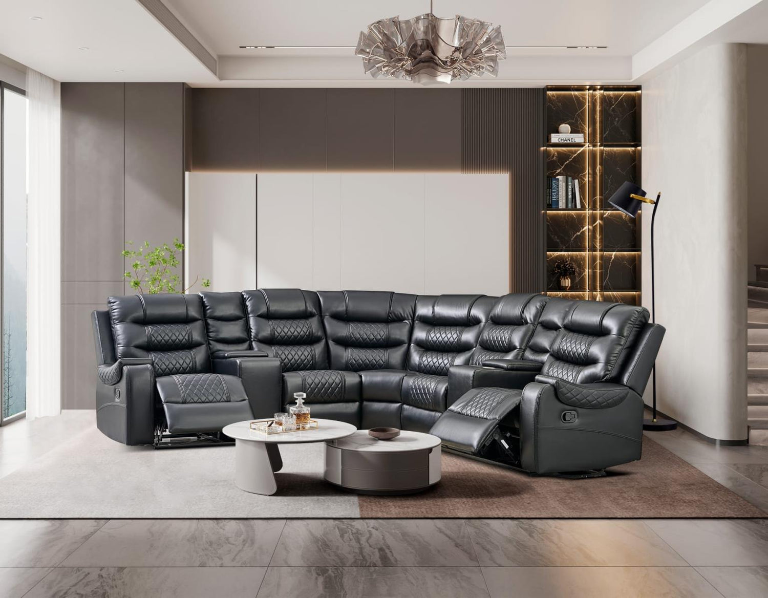 Victor Black 3 PC Reclining Sectional