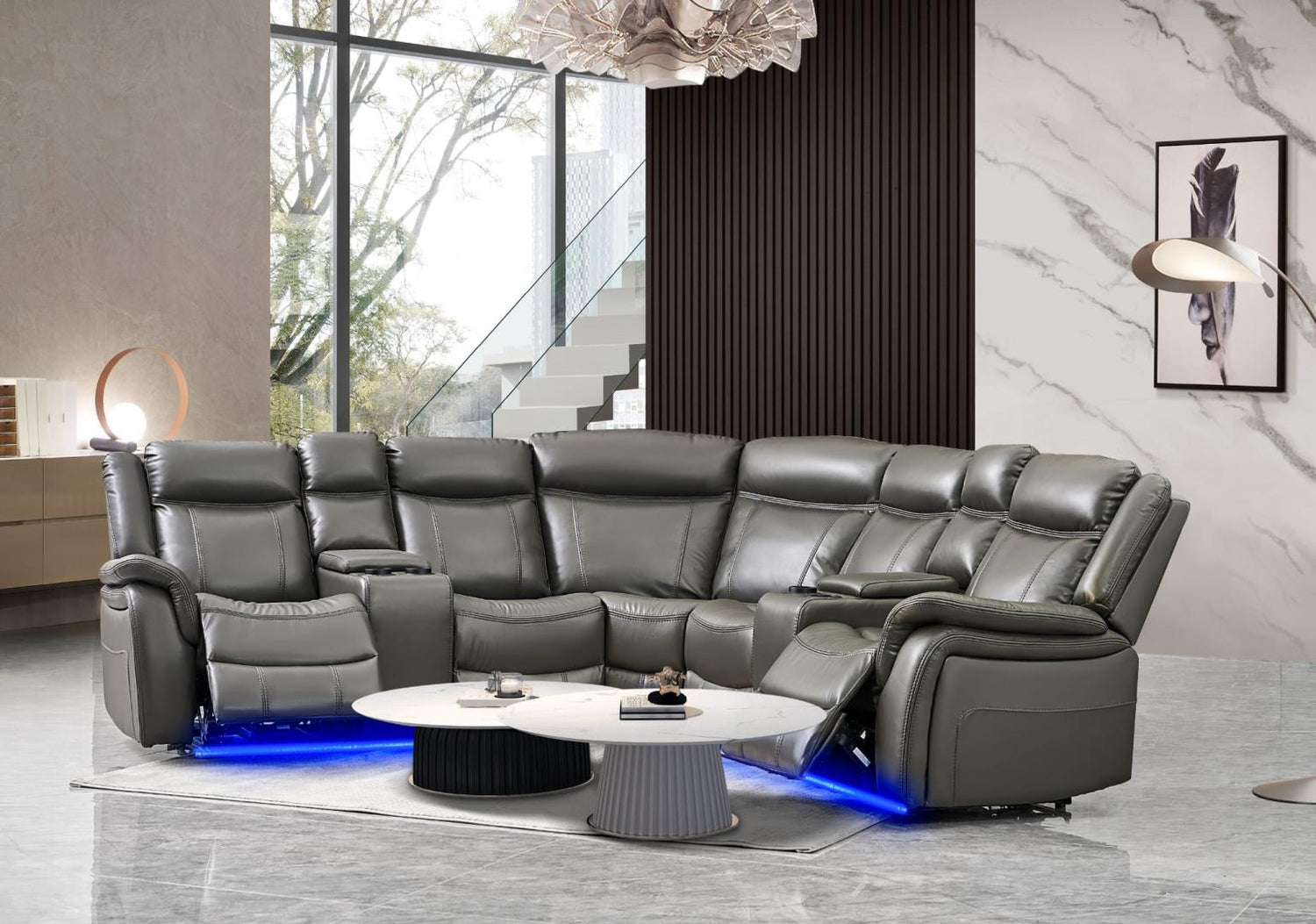 Jay Grey 3 PC Reclining Sectional w/ LED