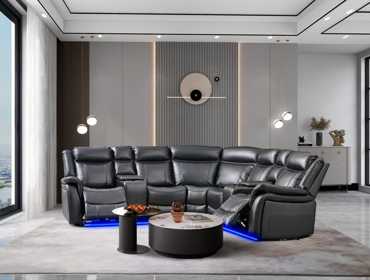 Jay Black 3 PC Reclining Sectional w/ LED