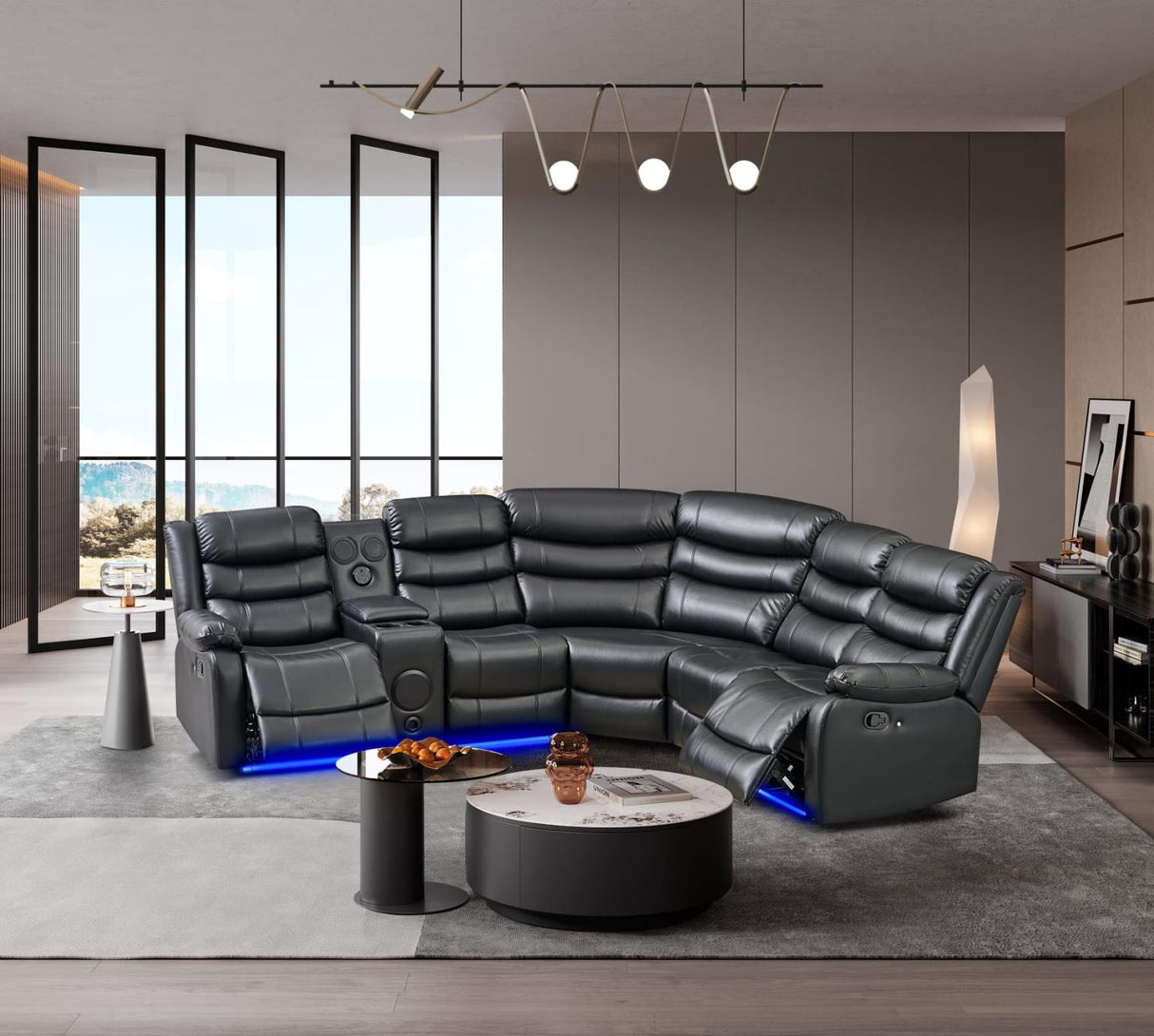 Sergio Black 3 PC Reclining Sectional w/ LED & Speakers