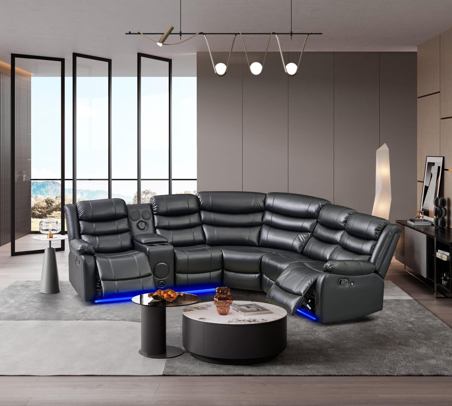Sergio Black 3 PC Reclining Sectional w/ LED & Speakers