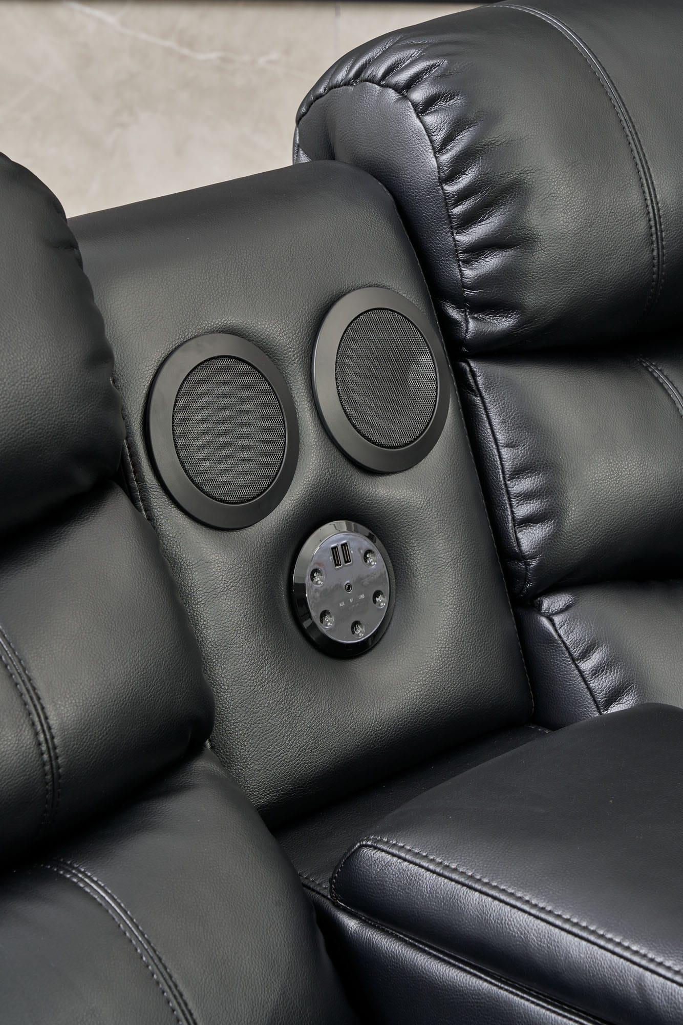 Sergio Black 3 PC Reclining Sectional w/ LED & Speakers