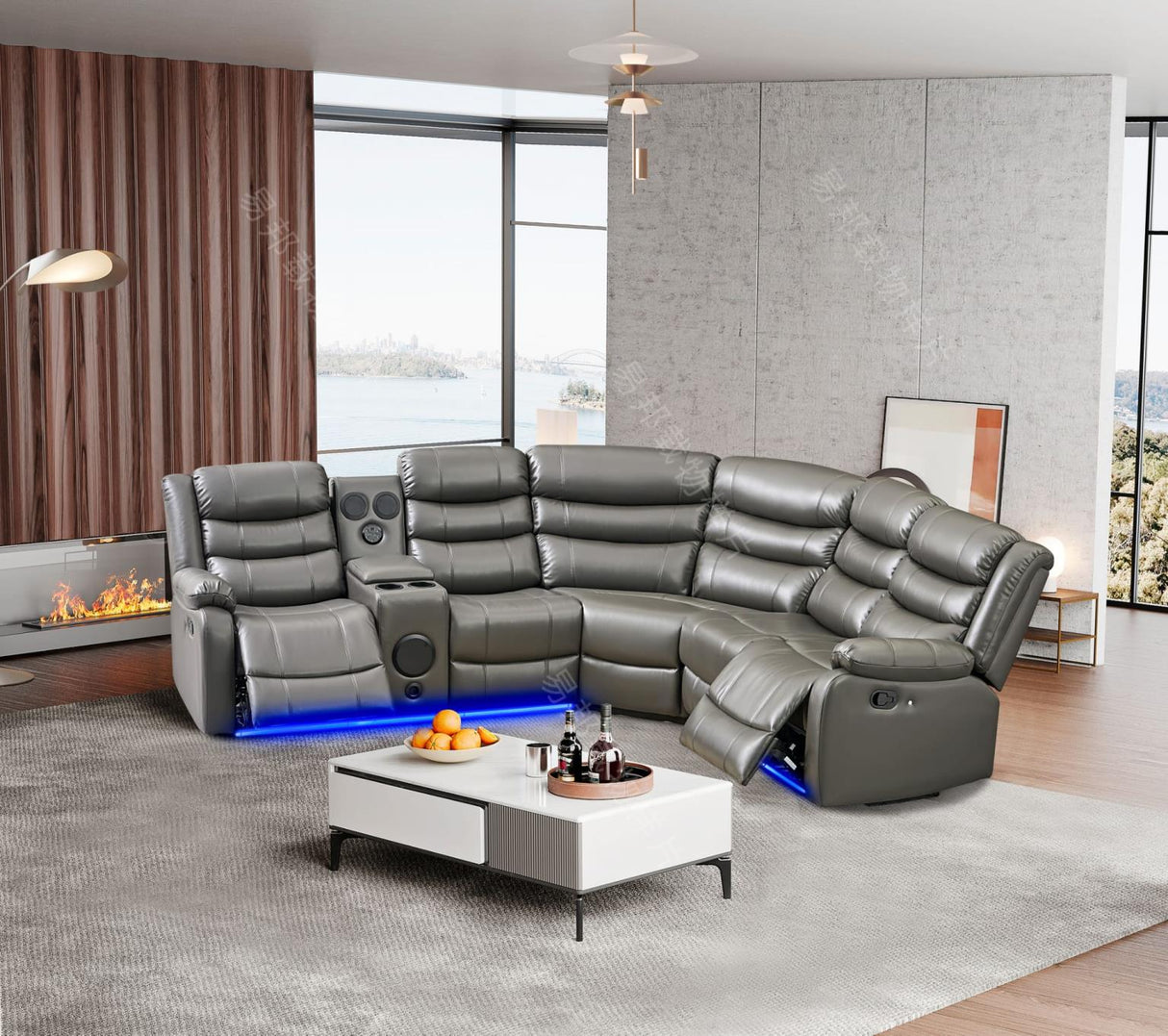 Sergio Grey 3 PC Reclining Sectional w/ LED & Speakers