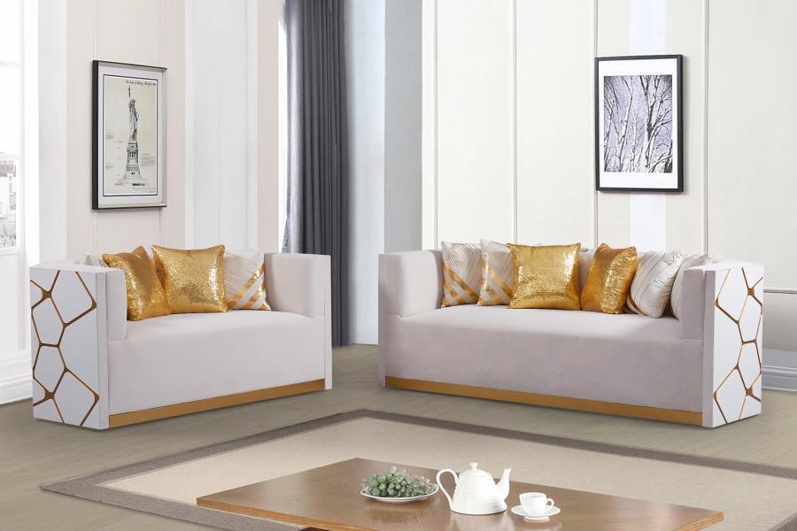 Noah White Living Room Set - White, Gold