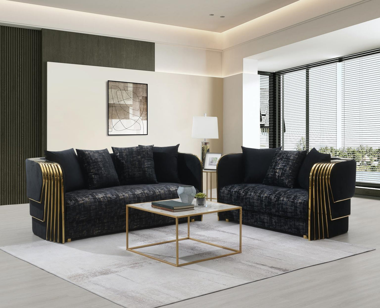 Alonso (Black) Living Room Set - White, Gold