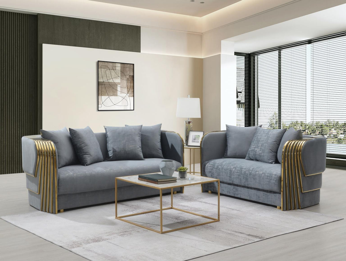 Alonso Living Room Set - Grey, Gold