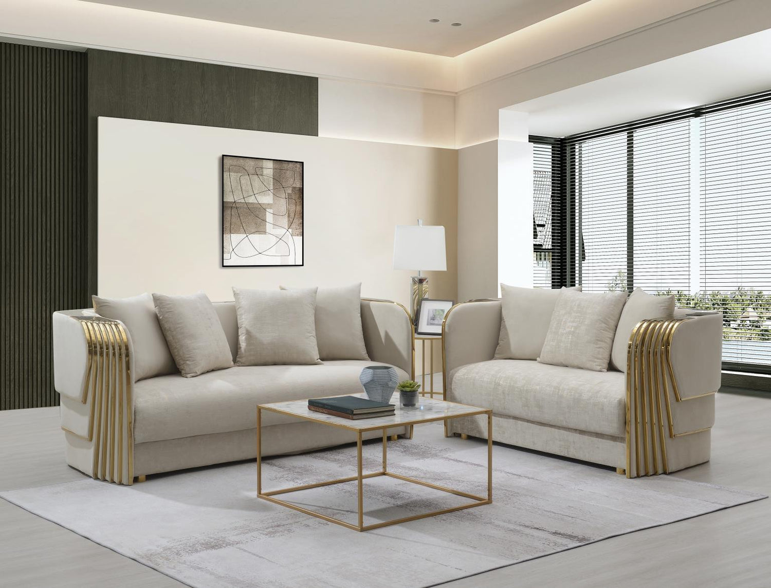 Alonso Cream 2-Piece (Sofa, Loveseat)