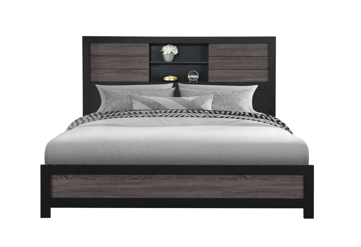 Lisbon Grey/Black Bookcase King Bed