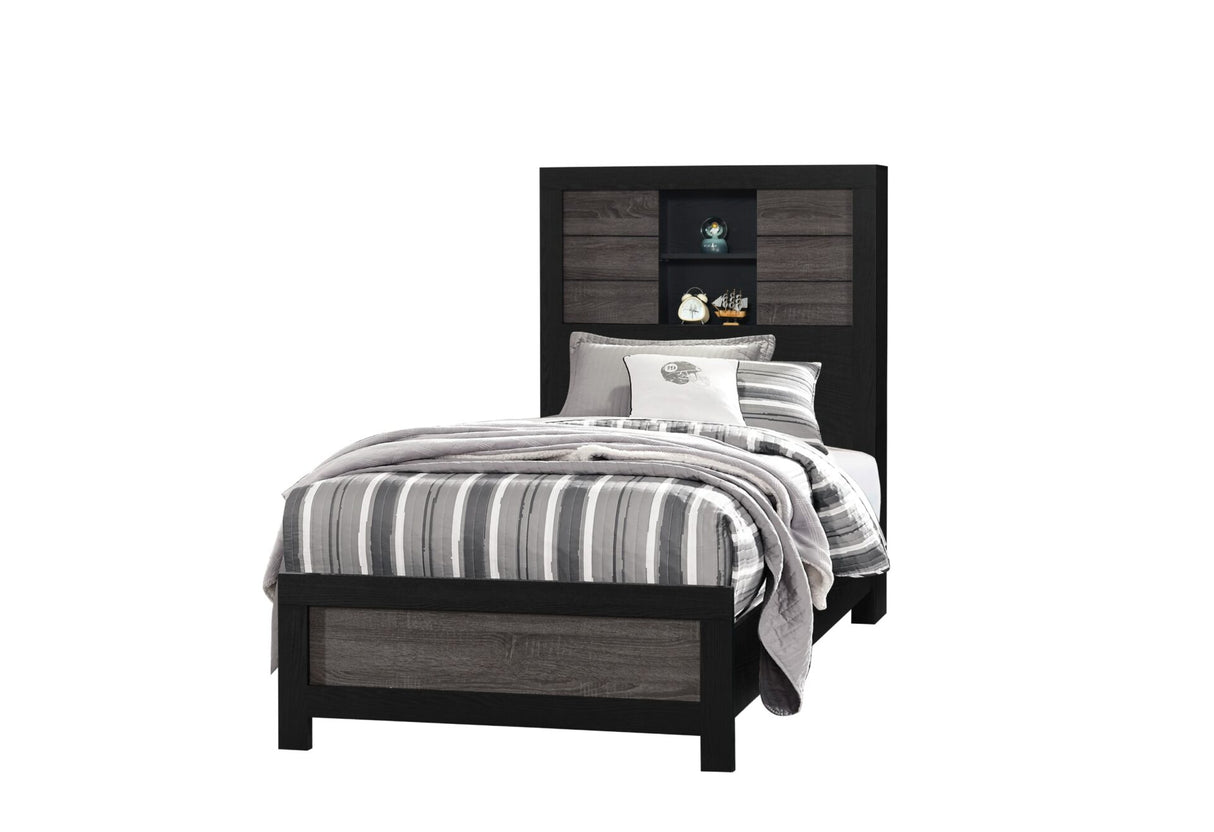 Lisbon Grey/Black Bookcase Twin Bed