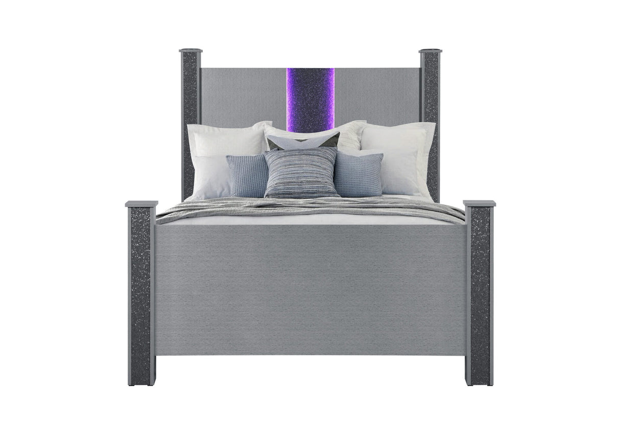 Logan Silver Queen Bed with LED and Speakers