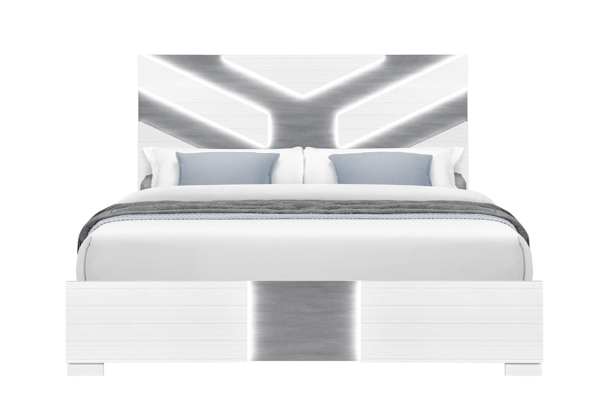 Optimus White King Bed with LED
