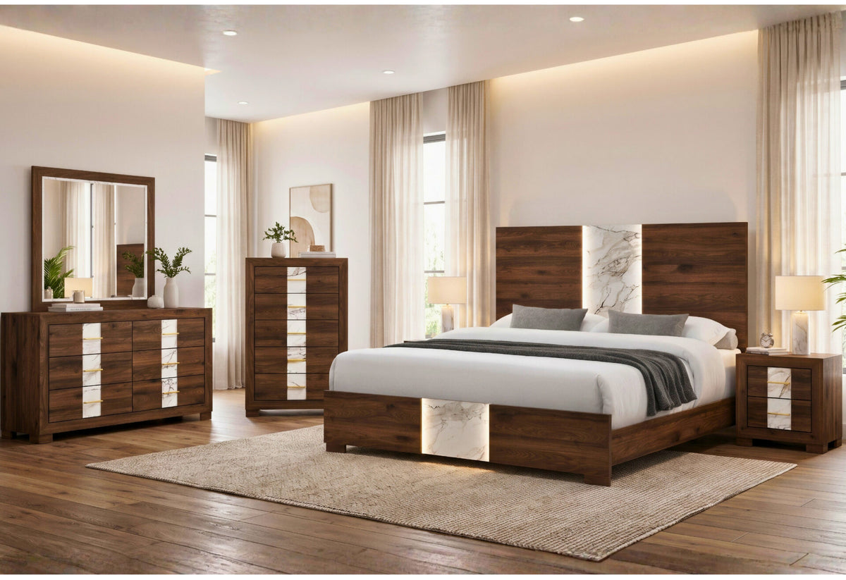 Phoebe Brown Queen Bed with LED