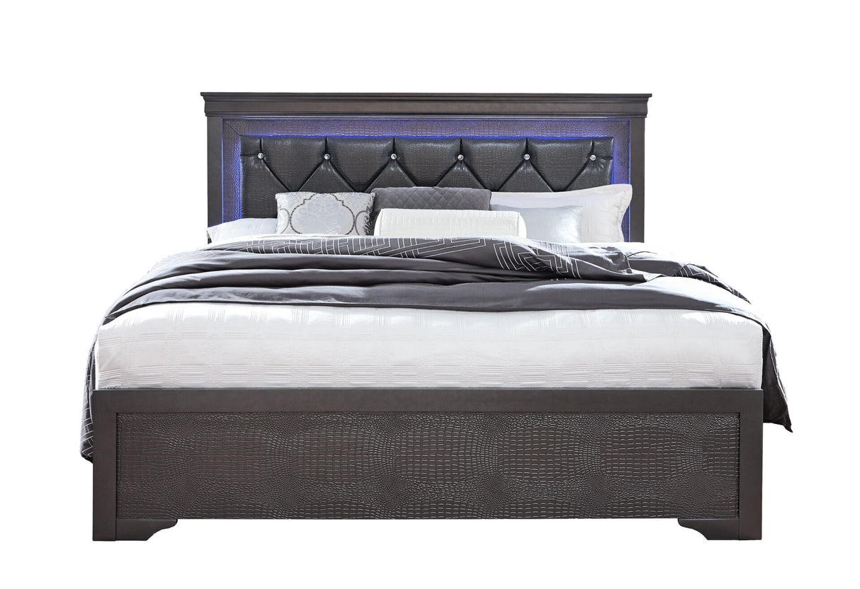 Pompei Metallic Grey Full Bed with LED