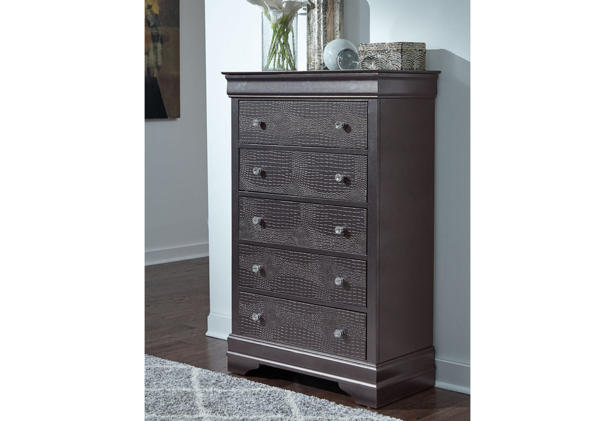 Pompei Metallic Grey King Bed Group with LED