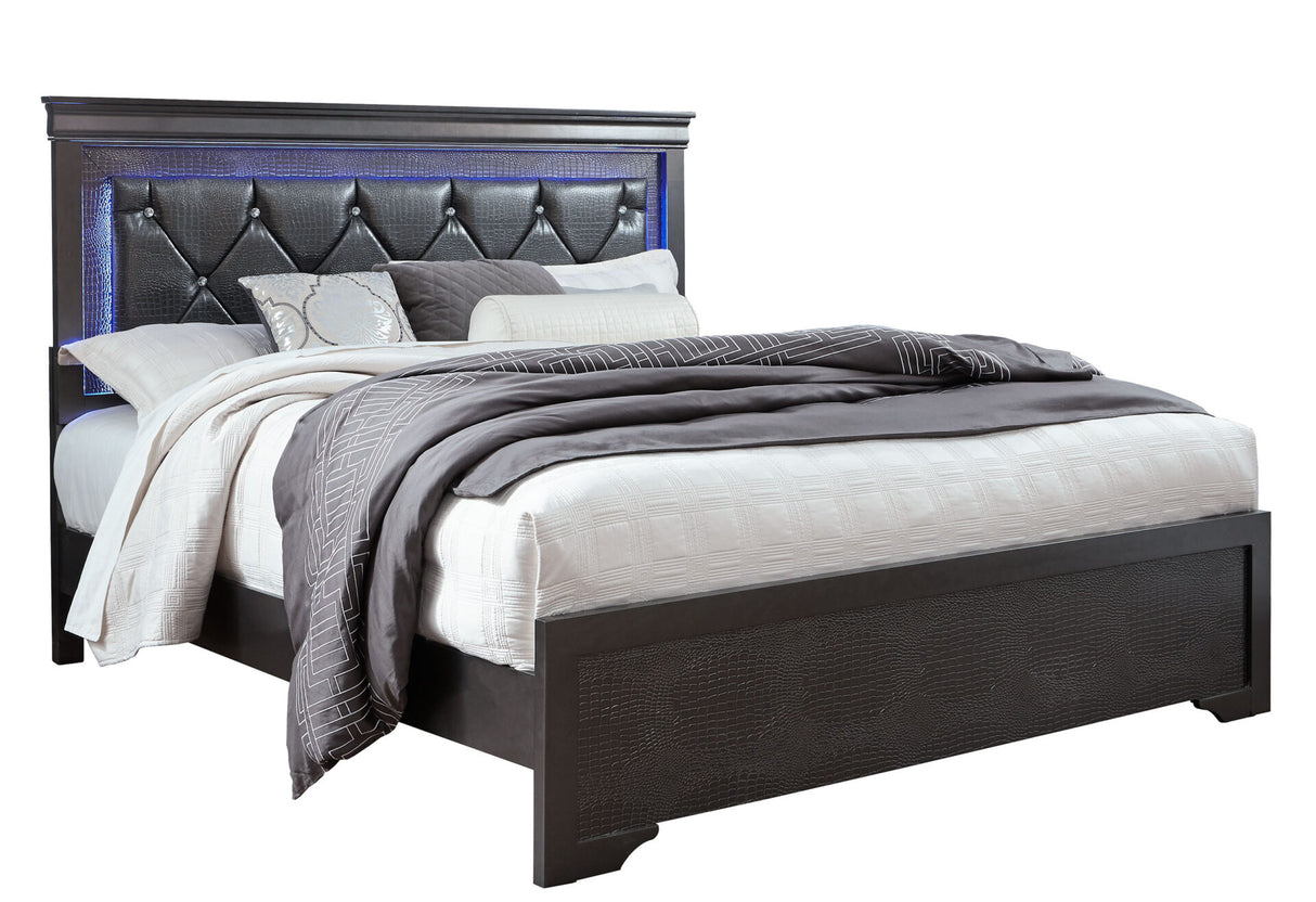 Pompei Metallic Grey King Bed with LED