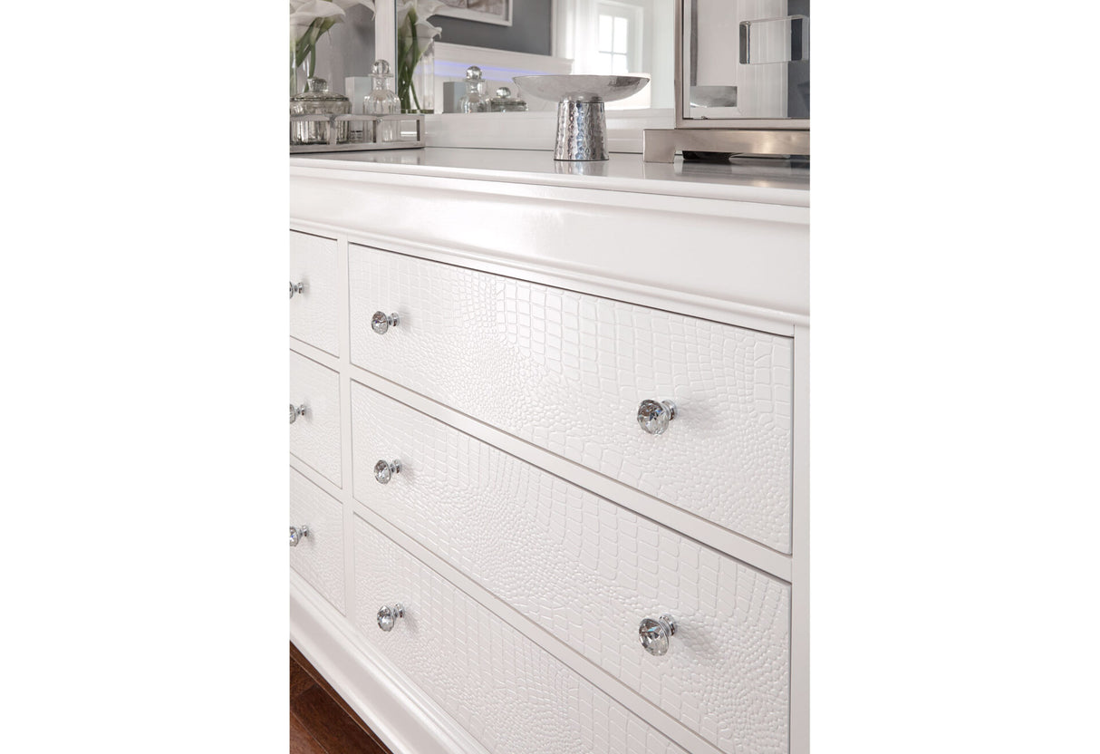 Pompei Metallic White Queen Bed Group with LED
