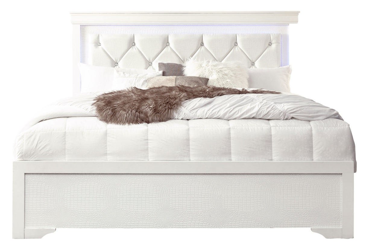Pompei Metallic White Queen Bed with LED