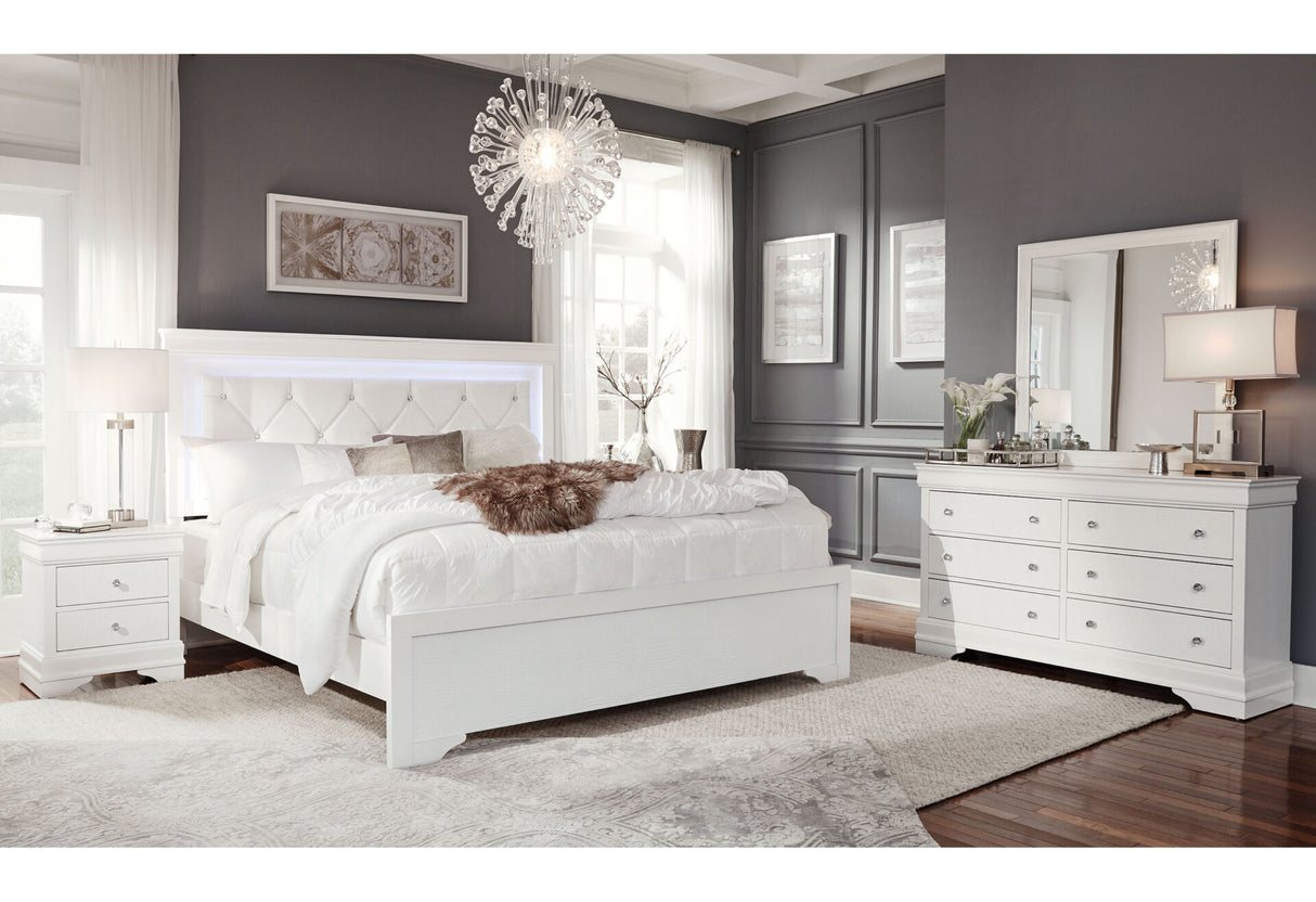 Pompei Metallic White Full Bed with LED