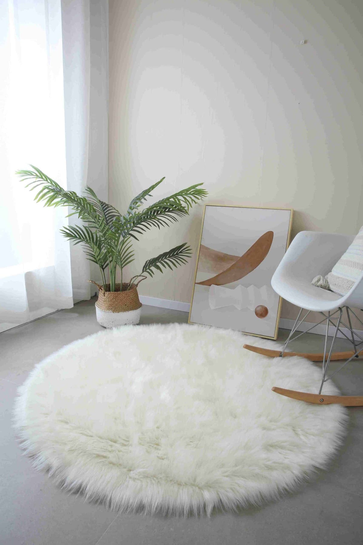 Faux Fur Rug Round Cream