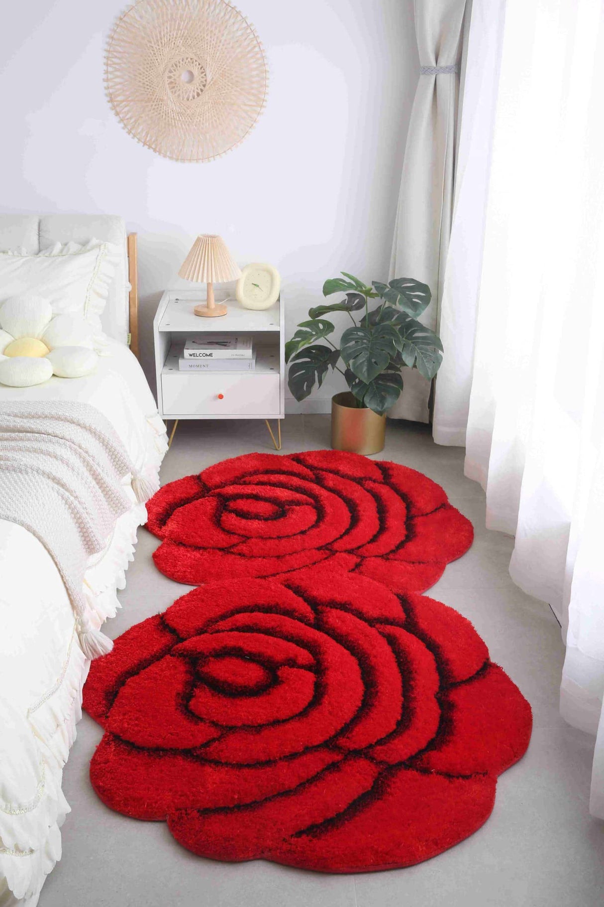Faux Fur Rug Double Rose Red