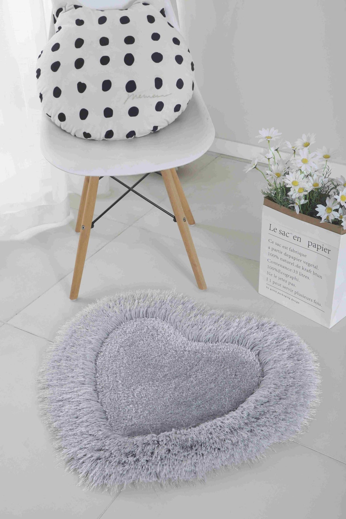 Faux Fur Rug Heart Grey