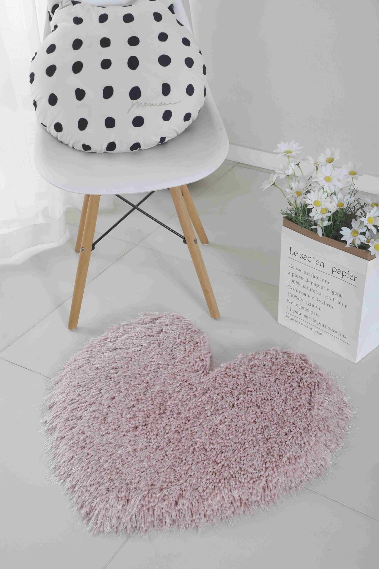 Faux Fur Rug Heart Pink