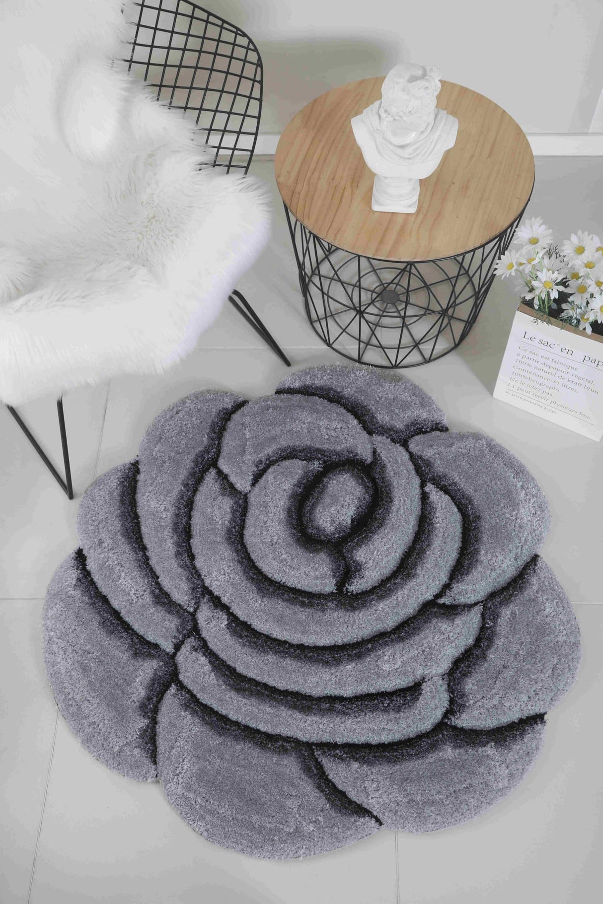 Faux Fur Rug Rose Grey