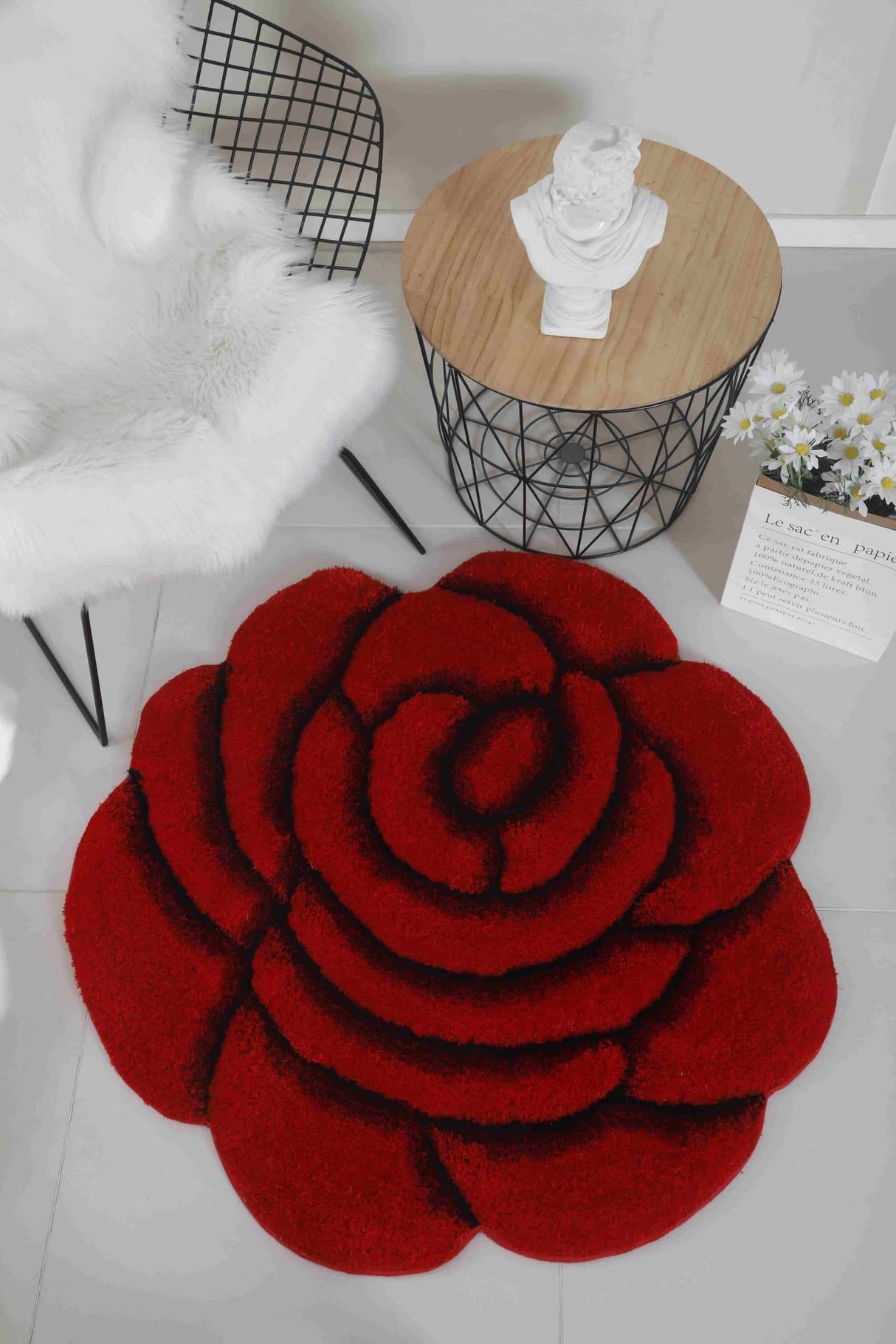 Faux Fur Rug Rose Red
