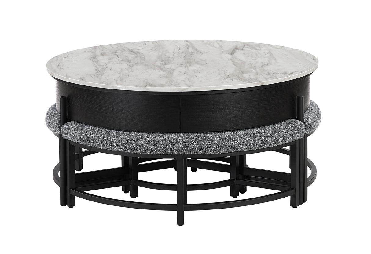 T42 Black Coffee Table with 3 Stools