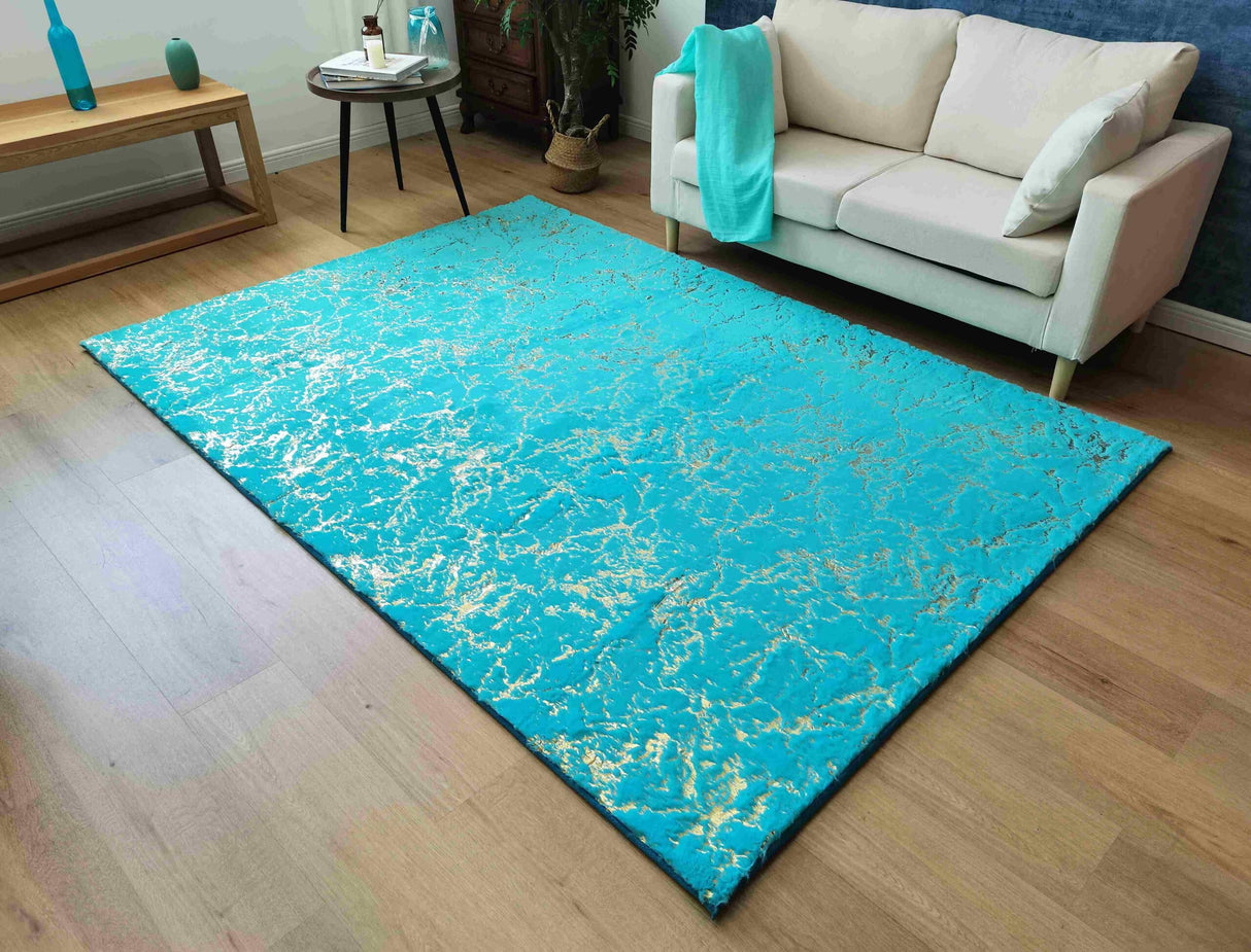Timmy-S Shaggy Rug Td3396-B6-Teal+Gold Turquoise