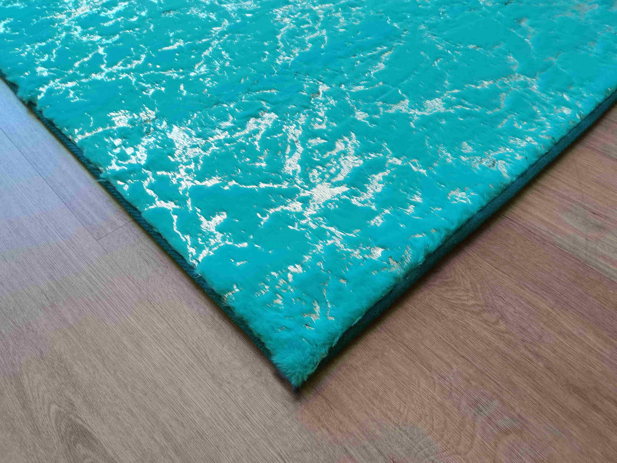 Timmy-S Shaggy Rug Td3396-B7-Teal+Silver