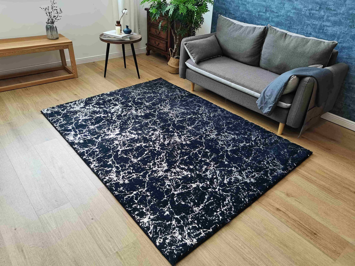 Timmy-S Shaggy Rug Td3396-B9-Navy+Silver Navy