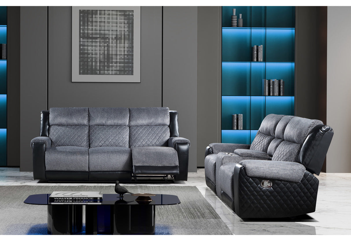 U5914/U5915 Grey/Black Reclining Sofa/Console Reclining Loveseat with Immersive Sound & Blue LED