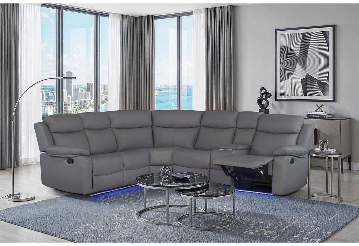U6026 Grey Faux Leather 46A Right Side Facing Sectional with LED and Speaker
