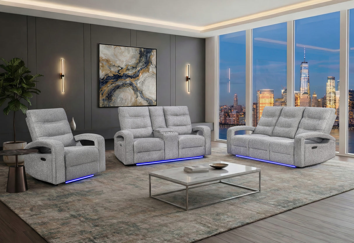 U6611 Grey 15 Power Reclining Sofa/Power Console Reclining Loveseat/Power Recliner