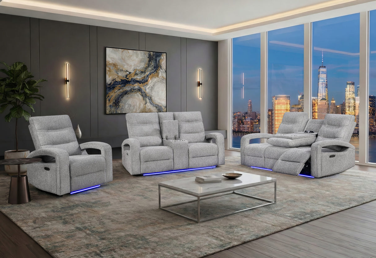 U6611 Grey 15 Power Reclining Sofa/Power Console Reclining Loveseat/Power Recliner