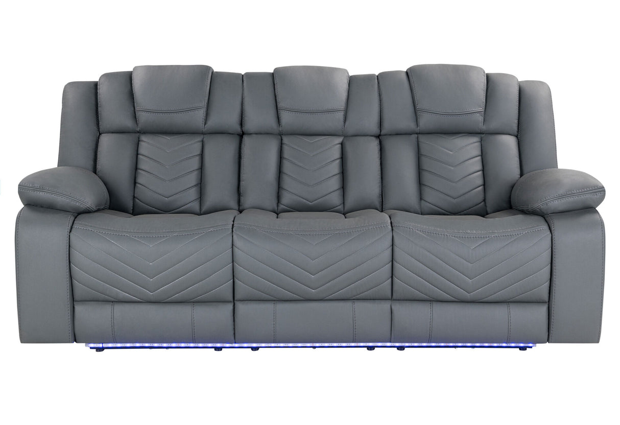U7068 Grey 10 Power Reclining Sofa/Power Console Reclining Loveseat/Power Recliner with LED