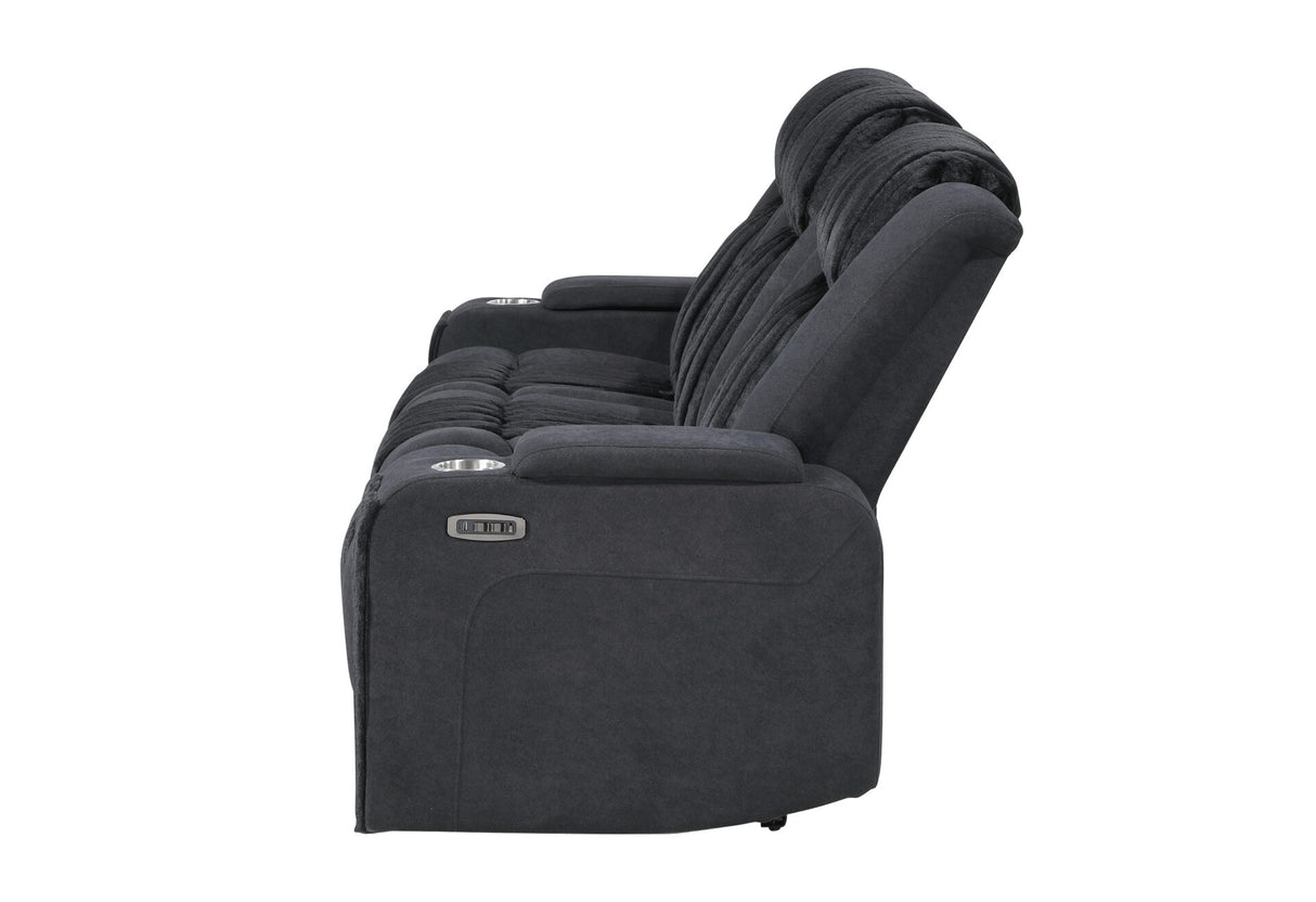 U8000 Black Power Reclining Sofa with Phr, Ddt, Reading Light & LED Light