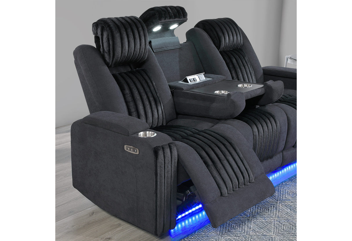 U8000 Black Power Reclining Sofa/Power Console Reclining Loveseat/Power Recliner with Phr