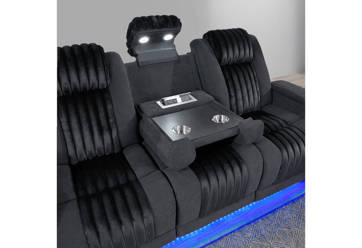 U8000 Black Power Reclining Sofa/Power Console Reclining Loveseat/Power Recliner with Phr