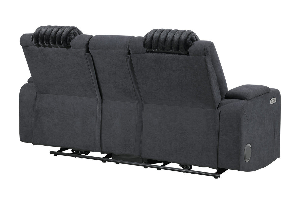 U8000 Black Power Console Reclining Loveseat with Phr, LED and Speaker