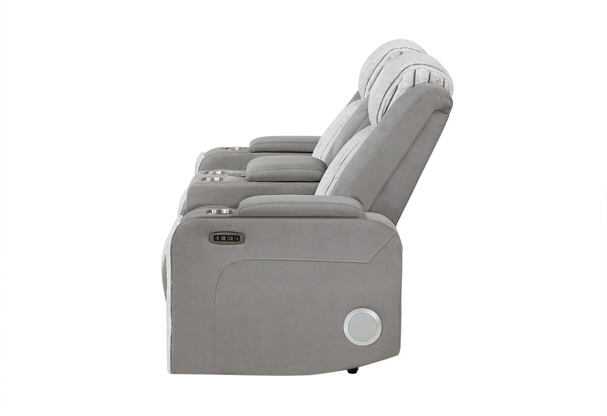 U8000 Grey Power Console Reclining Loveseat with Phr, LED and Speaker