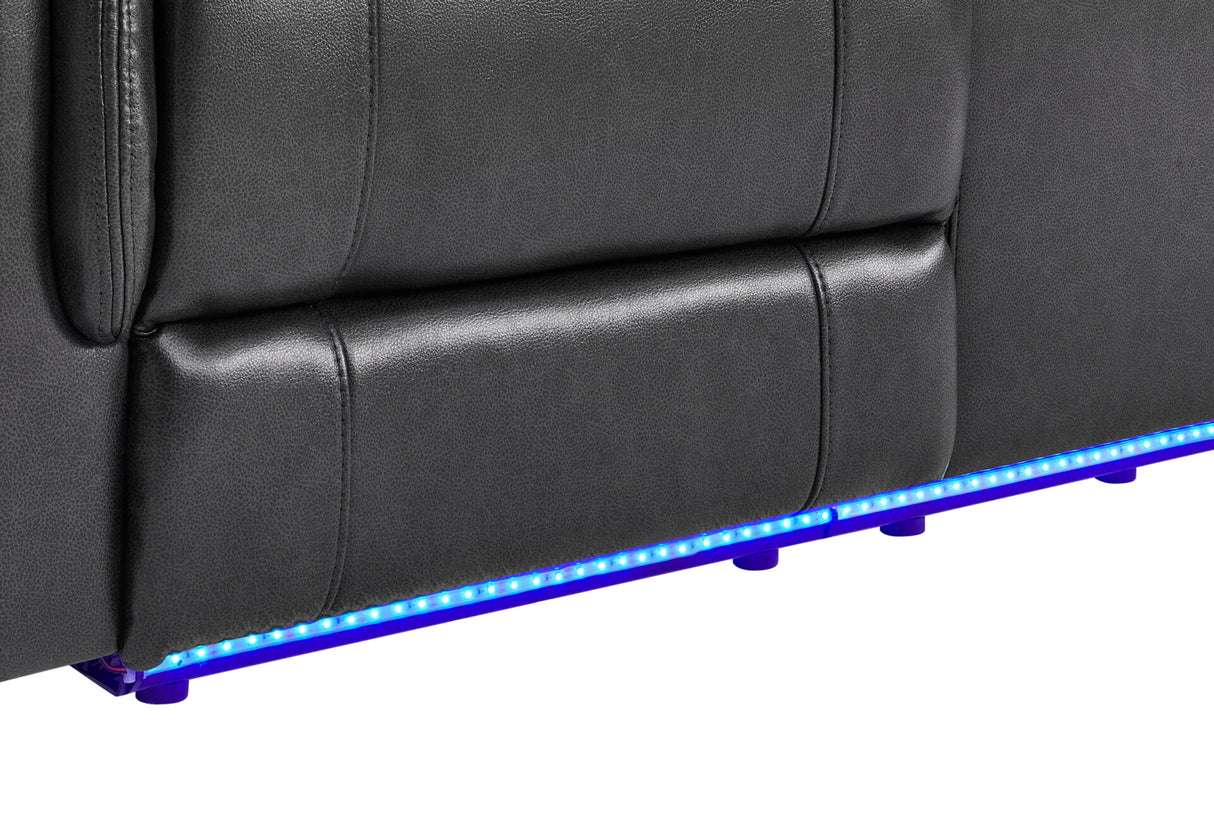 U8879 Blanche Charcoal with Black Welt Power Recliner with LED