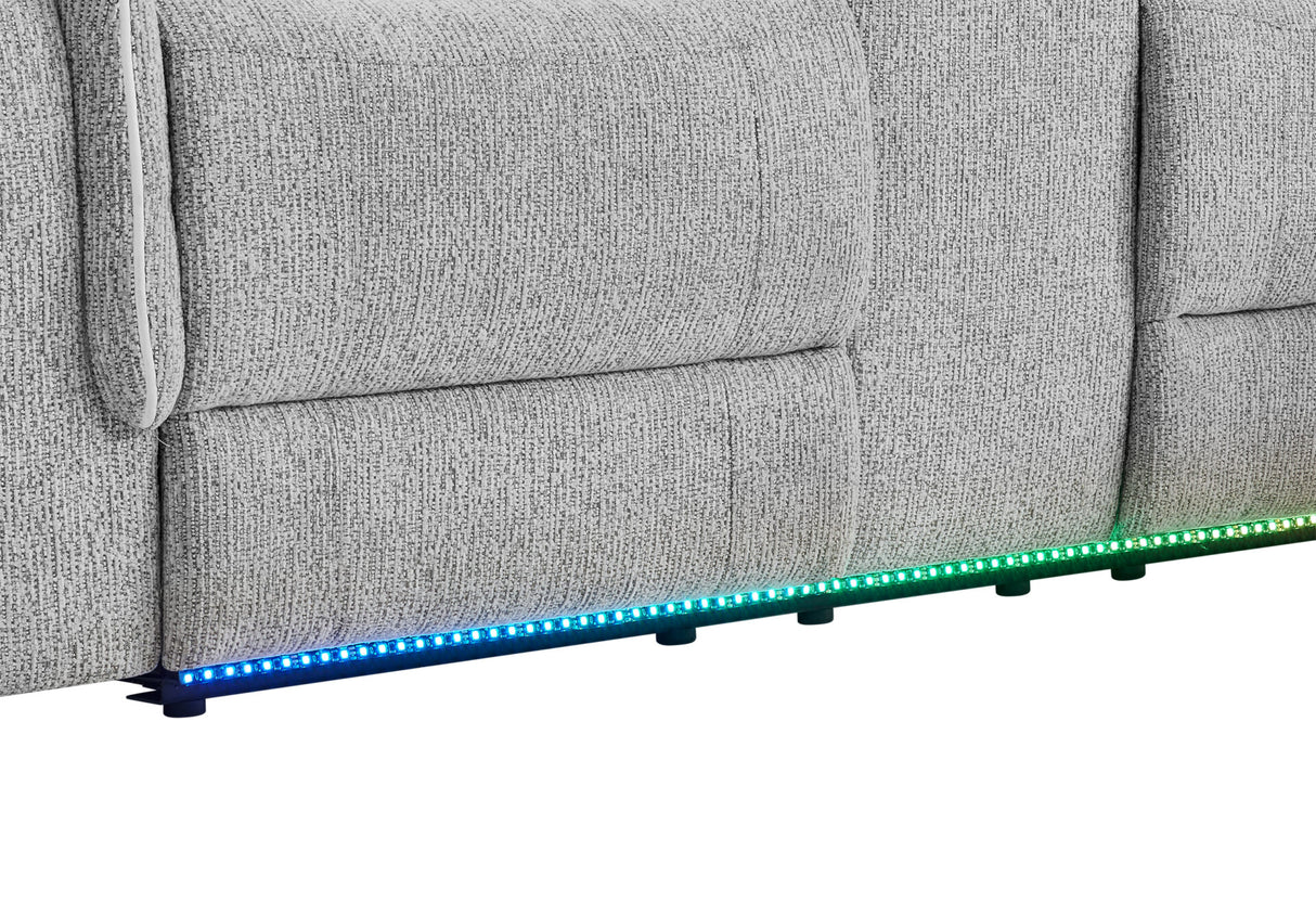 U8879 Grey 1 Power Pushback Sectional with LED and Global Ss Speaker