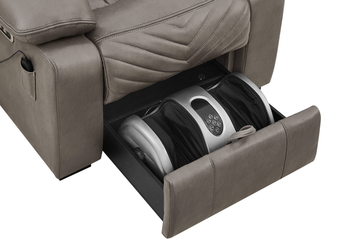 Zen Grey Faux Leather Power Recliner with Massage Back & Kneading Foot Massage